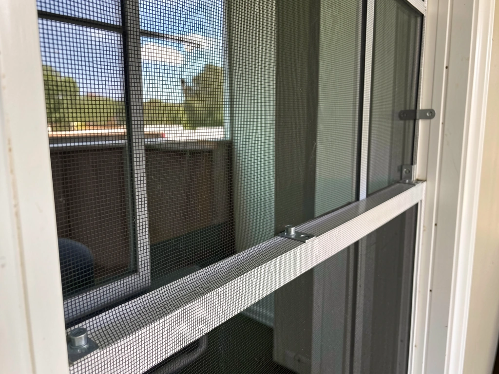 Fine mesh screen installed a few inches off the window to create a protective buffer.
