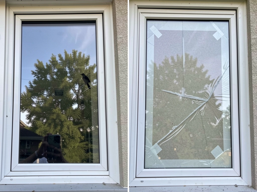 Painter’s tape grid applied on the outside of a window