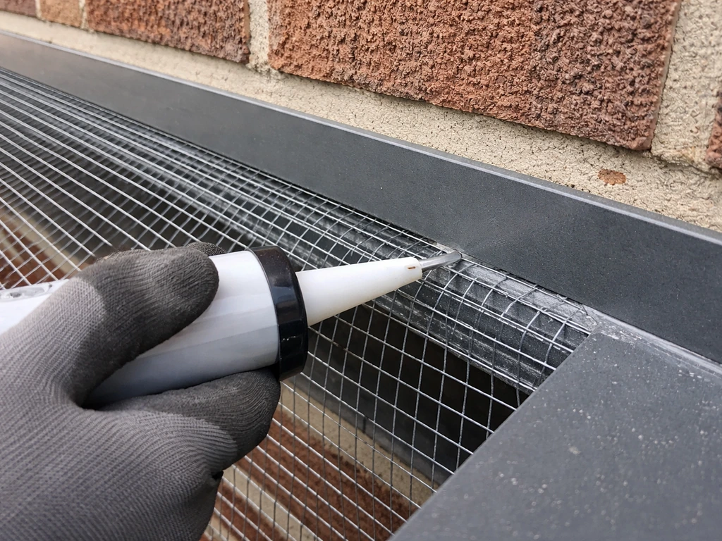 Close-up hands applying clear sealant to seal a gap on a building exterior barrier seam.