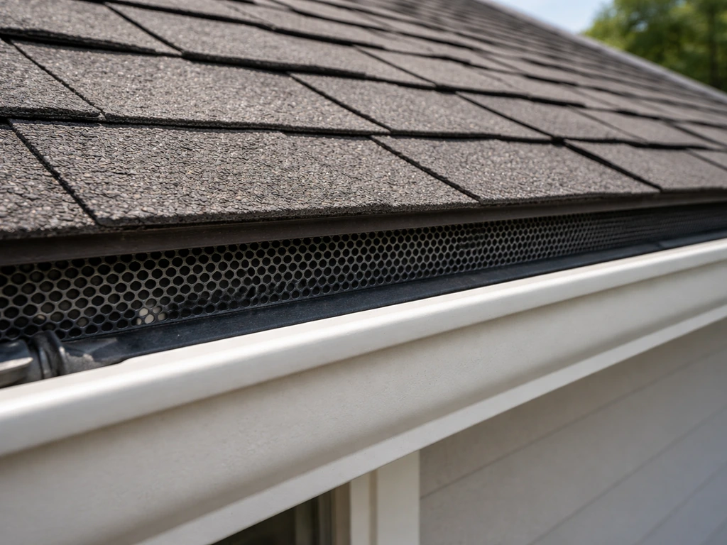 Close view of a roof eave with a clearly installed bird stop preventing birds from entering the edge.