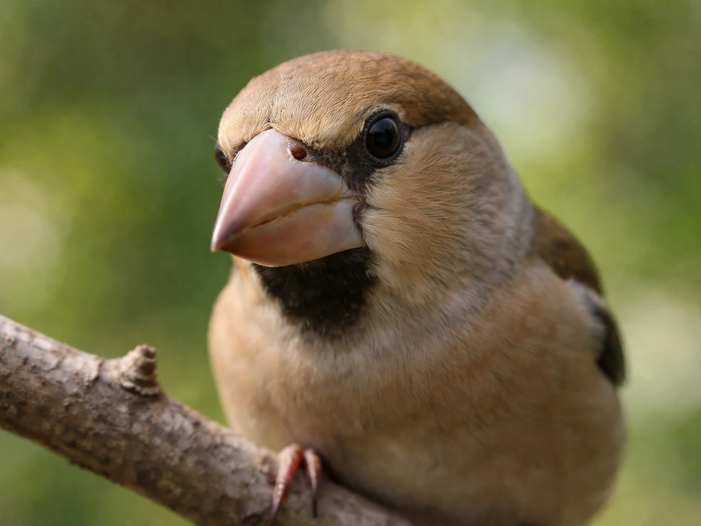 Close-up of a small perched bird showing a thick conical bill clearly in focus.