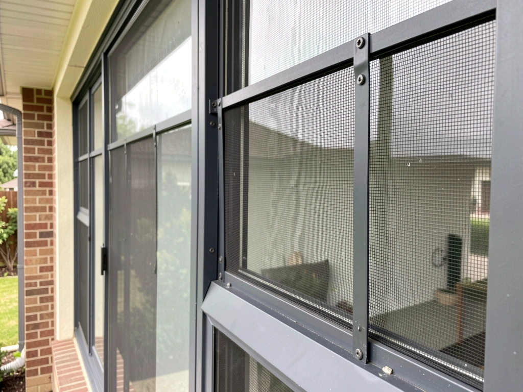 Bug screen mounted a few inches in front of a window to cushion strikes