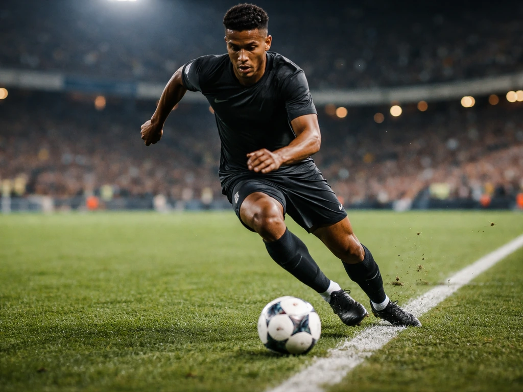 Douglas Costa de Souza in a football kit on the pitch, mid-action under stadium lights