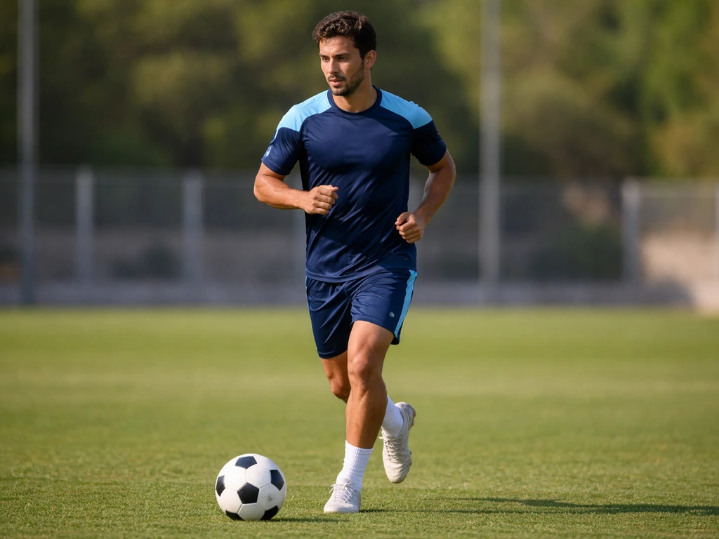 Footballer in Al-Hilal training gear on a sunny pitch, highlighting the era and club identity