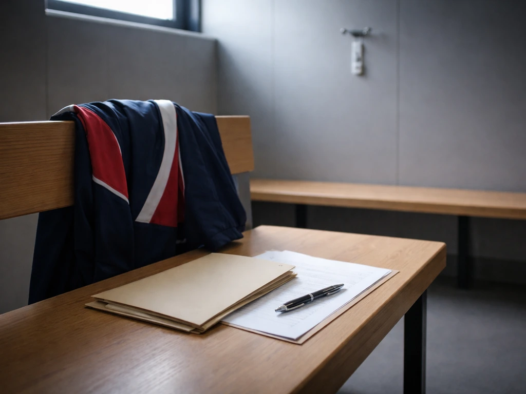 PSG-themed locker-room scene with an open contract folder and a wristwatch, symbolizing club contract earnings