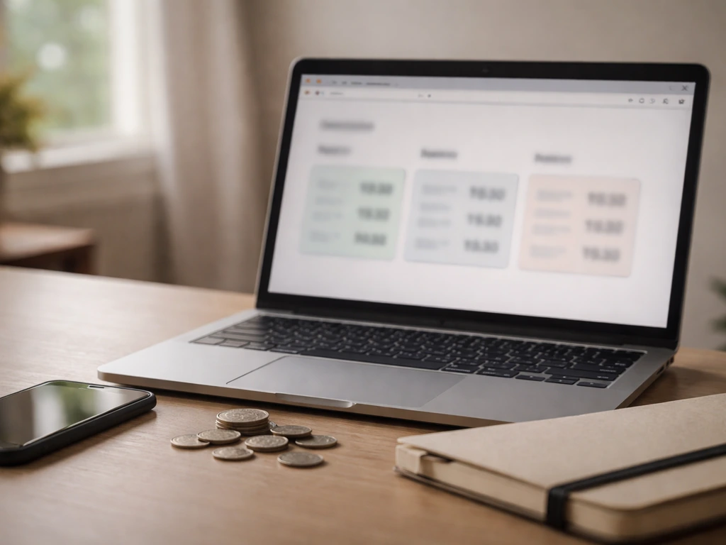 Close-up of an anonymous desk setup with open tabs and scattered coins, suggesting conflicting net worth estimates.