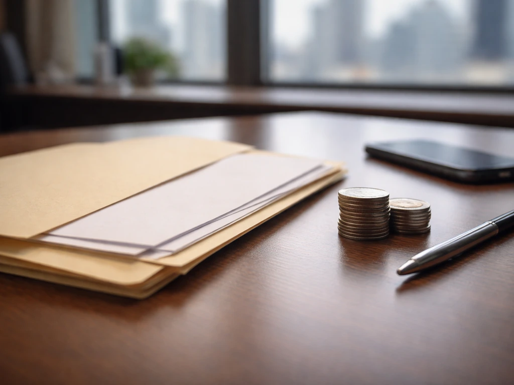 Unmarked payout papers, pen, coins, and a phone on a desk symbolizing commission-reported fight income.