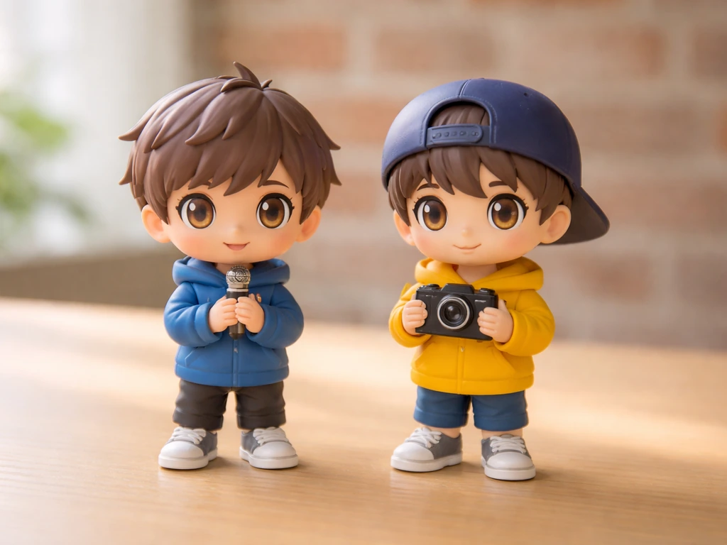 Two fictional character figurines on a plain desk, illustrating an identity mix-up context without real people.