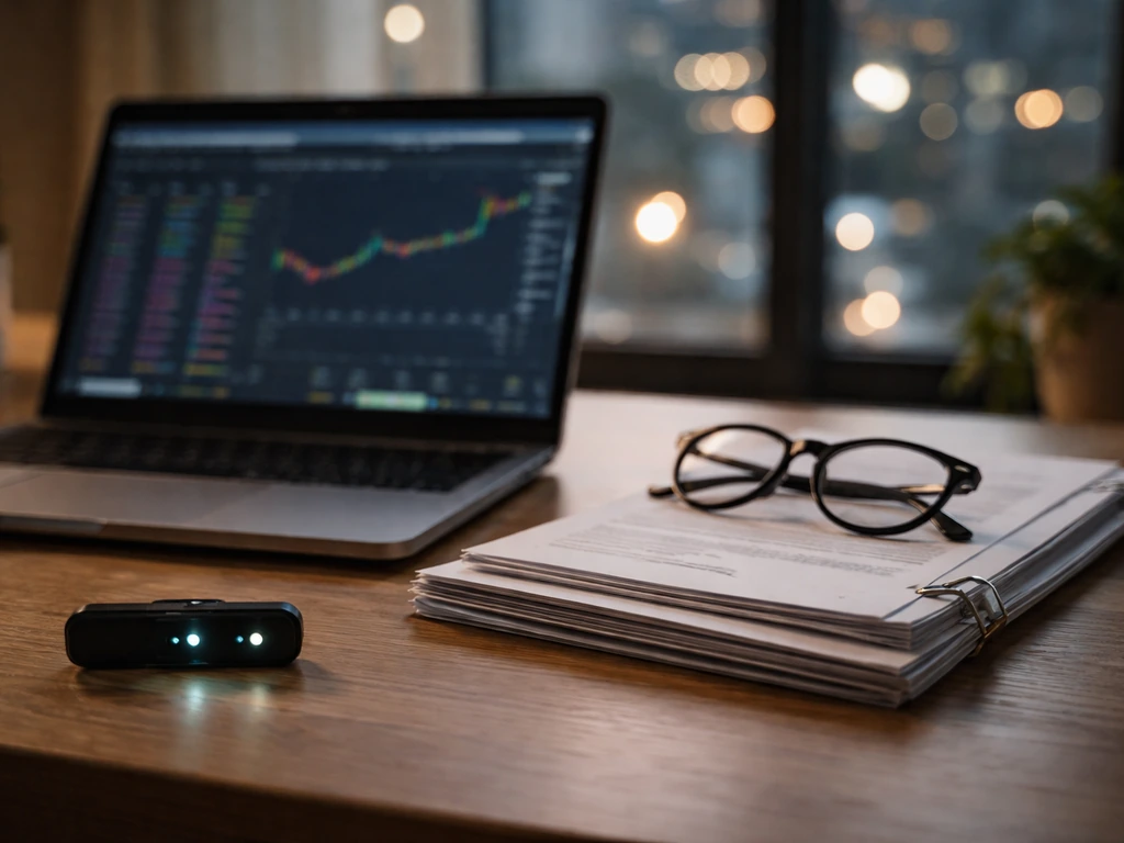Minimalist desk with laptop and crypto wallet, symbolizing crypto investing and net-worth research.