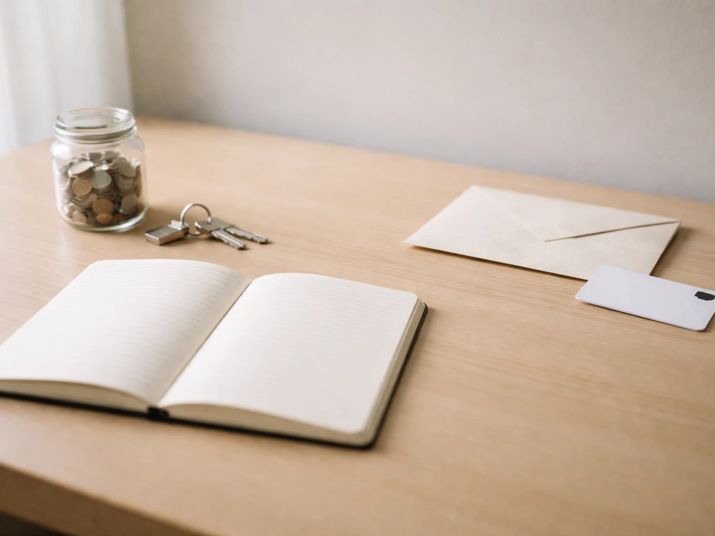 Minimal photo of a notebook and keys beside a calculator on a desk, symbolizing assets and liabilities.