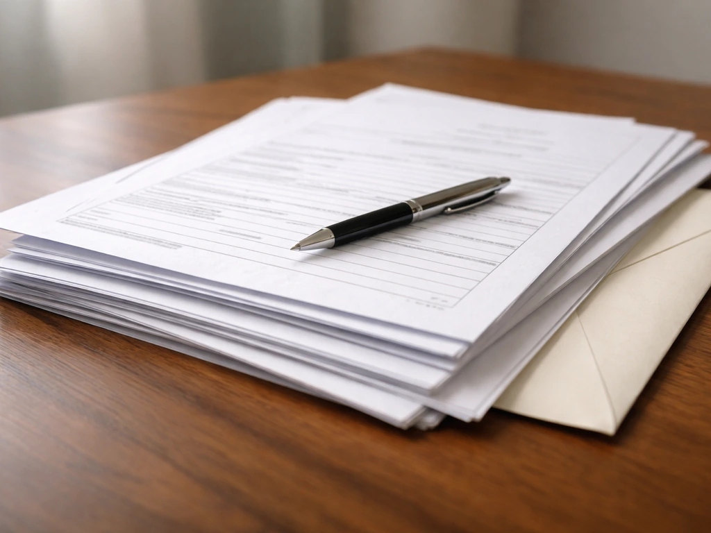 Close-up of an official-looking Russian government income declaration form on a desk with a pen and envelope.