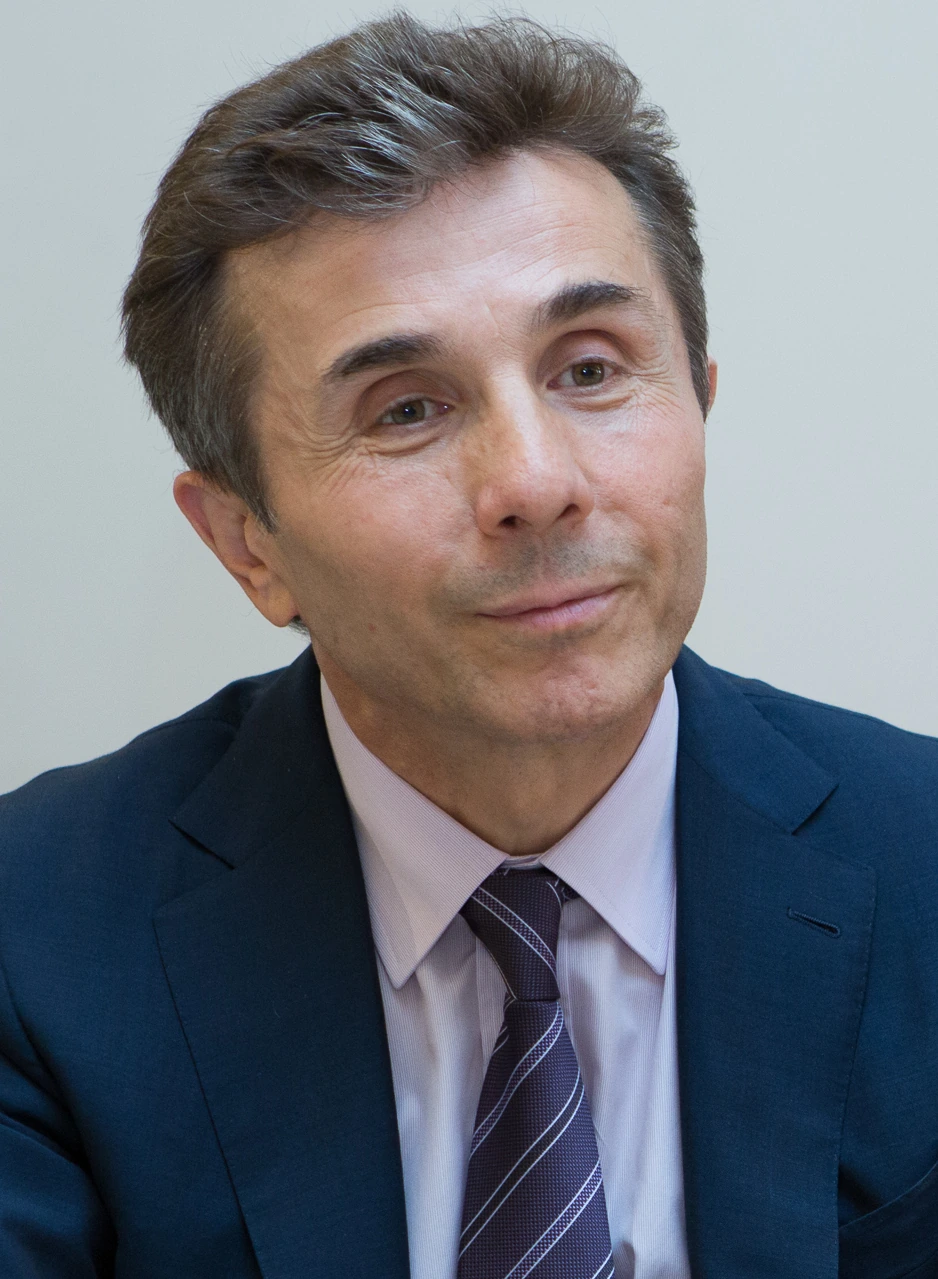 Bidzina Ivanishvili in a suit and tie, close-up portrait