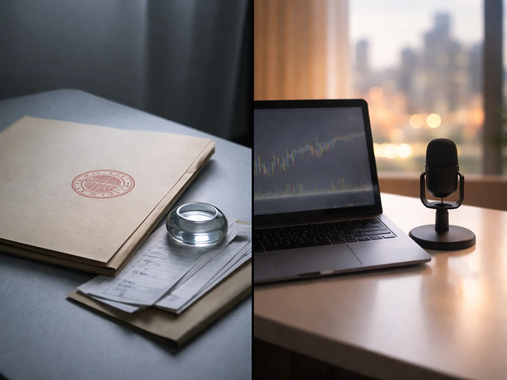 Cautious finance documents and a trading-style device symbolize a net-worth estimate topic