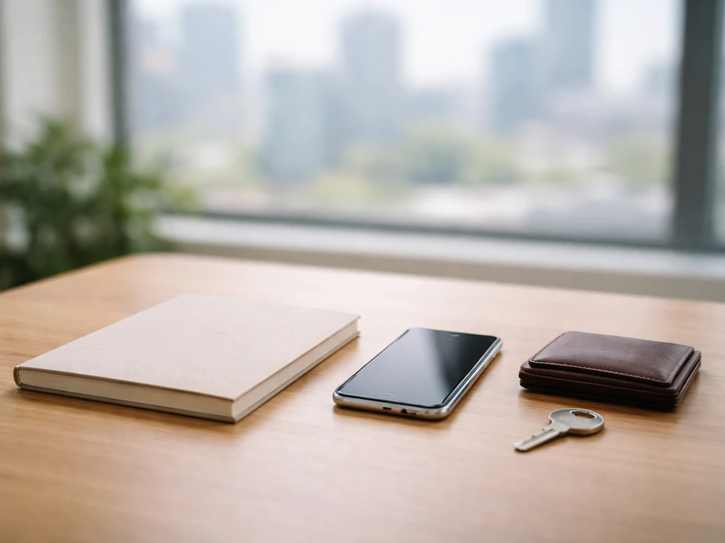 Minimal desk scene with notebook and smartphone, symbolic of verifying a business net worth estimate.