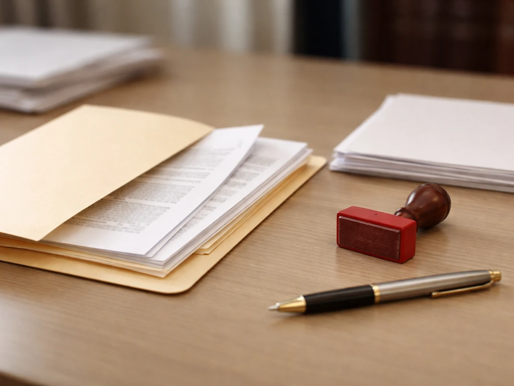 Open legal case file on a desk with a red court stamp and scattered documents, symbolizing compensation payments.