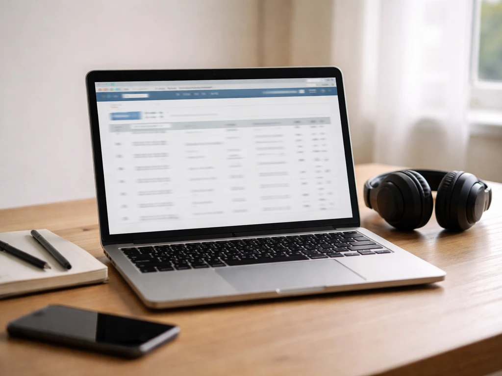 Minimal desk scene with a laptop showing a generic sports contract lookup page concept