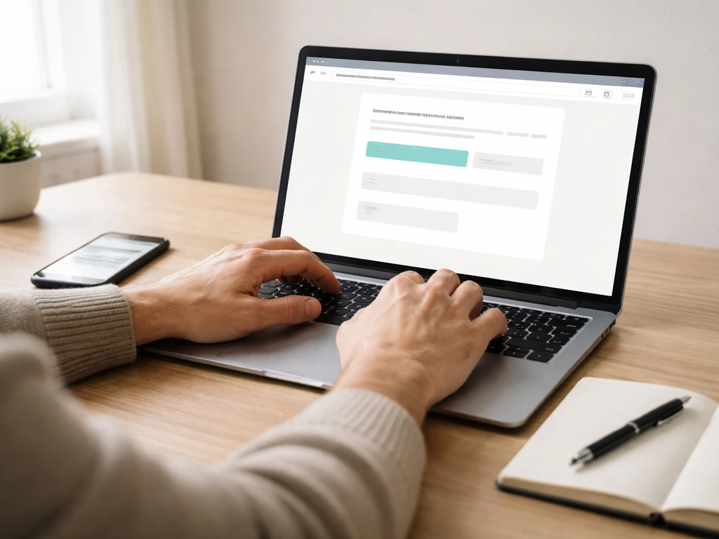 Person using a laptop to search a web page about the Bulgarian Commercial Register and company filings