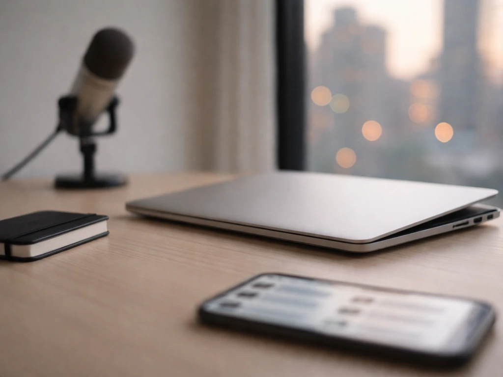 Minimal photo of a laptop and notebook with blurred phone screens suggesting multiple similar name results