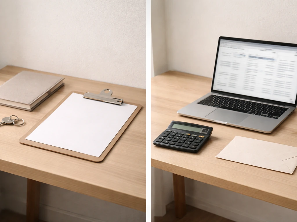 Minimal side-by-side scene symbolizing verified inputs vs modeled estimates for a private company valuation