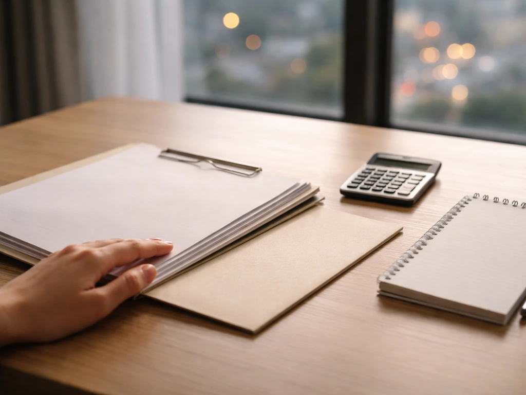 An anonymous business desk scene with a calculator and documents suggesting private-company valuation modeling