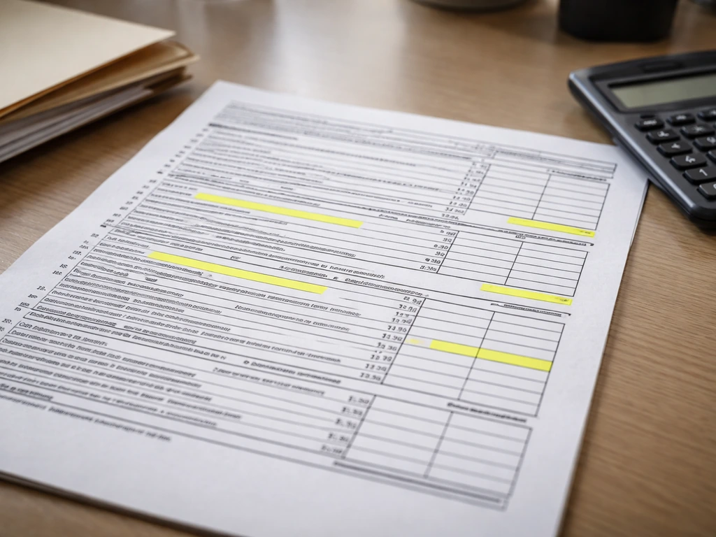 Close-up of an IRS Form 990-style document on a desk with a calculator and blurred financial background.