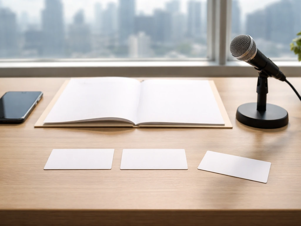 Minimal desk scene with three anonymous identifier items suggesting name disambiguation.