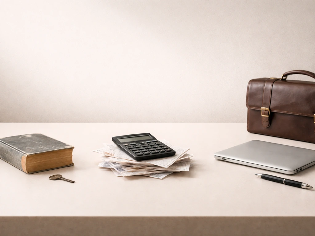 Three objects on a desk mark a clear before-and-after progression of financial change.