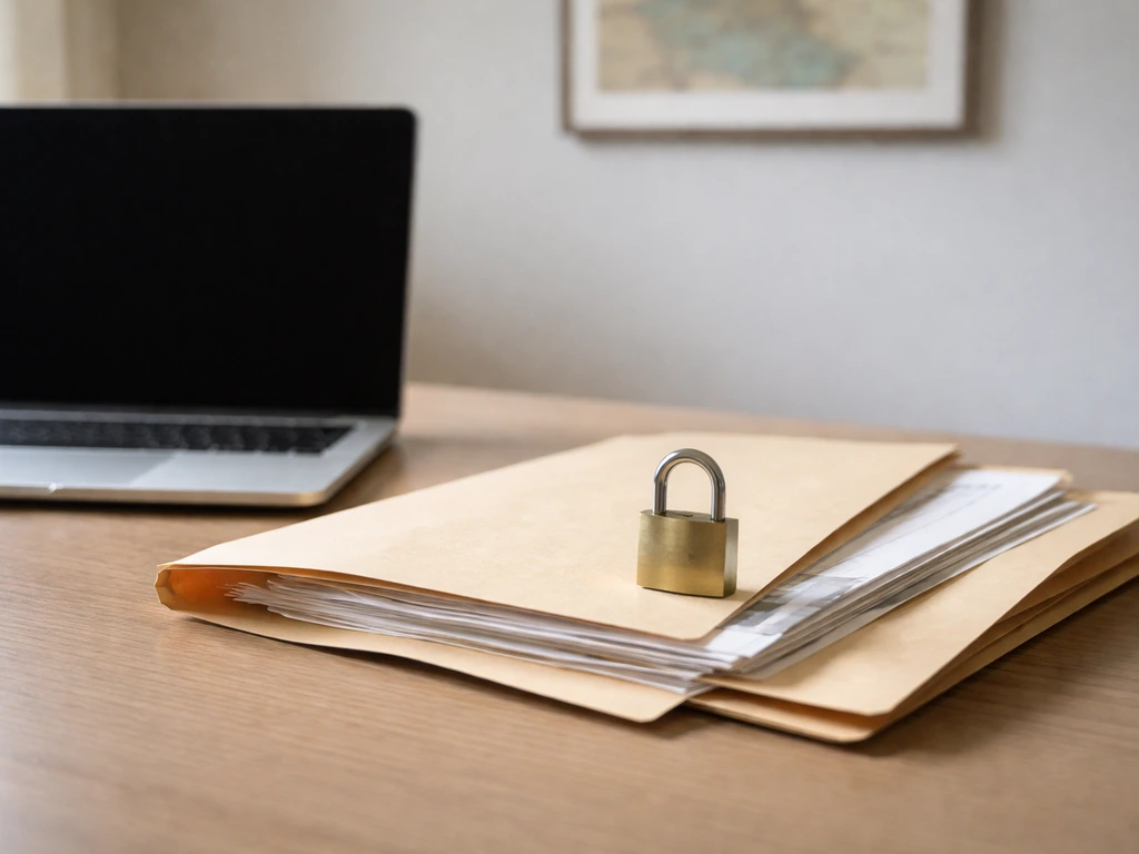 Unsecured folders and a locked document on an office desk, suggesting missing financial data