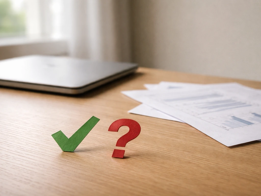 Minimal photo of a desk with scattered documents and a closed laptop, symbolizing confirmed vs speculative finance info.