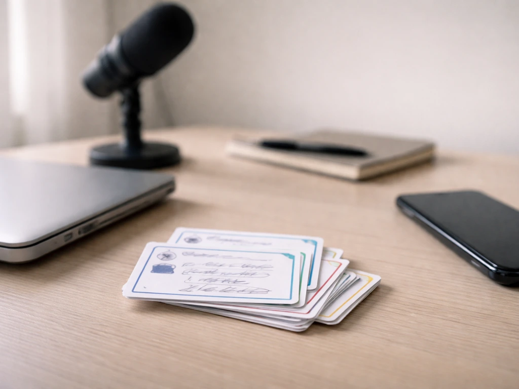 Minimal symbolic scene showing name-ambiguity: blurred profile cards and a desk with money and a microphone.