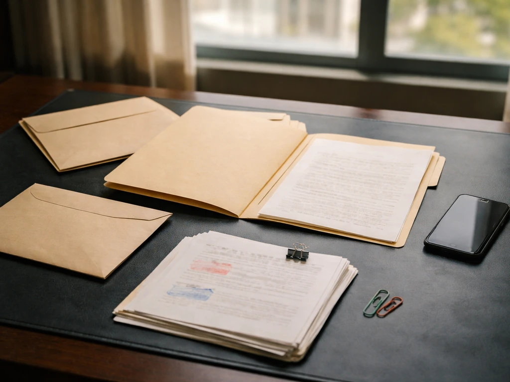 Desk scene with scattered folders and documents, symbolizing how a net worth estimate is assembled.
