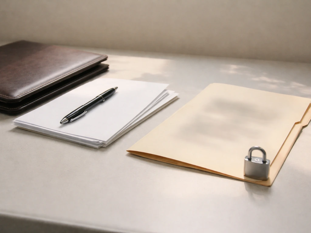 Minimal photo of a desk with financial documents, a pen, and one blurred folder symbolizing missing verified data.