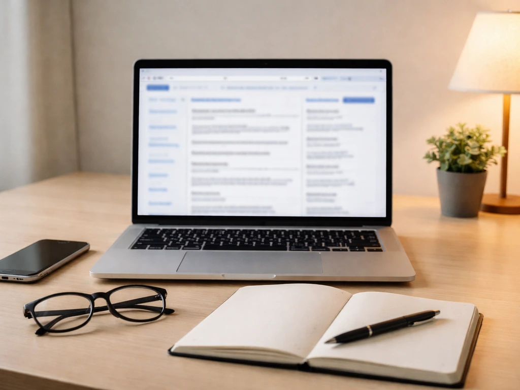 Laptop and phone on a desk with blurred business-lookup pages, suggesting verifying a company figure.