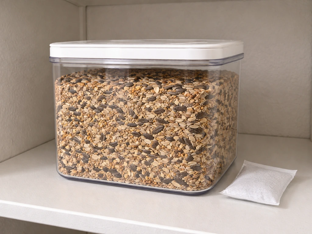 Dry bird seed in a sealed container in a cool, clean storage area to prevent sprouting.