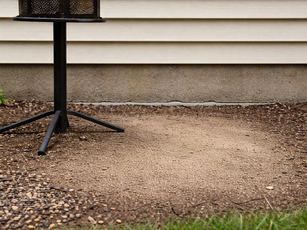 Cleaned area under a feeder with removed hulls and sealed entry-point around foundation