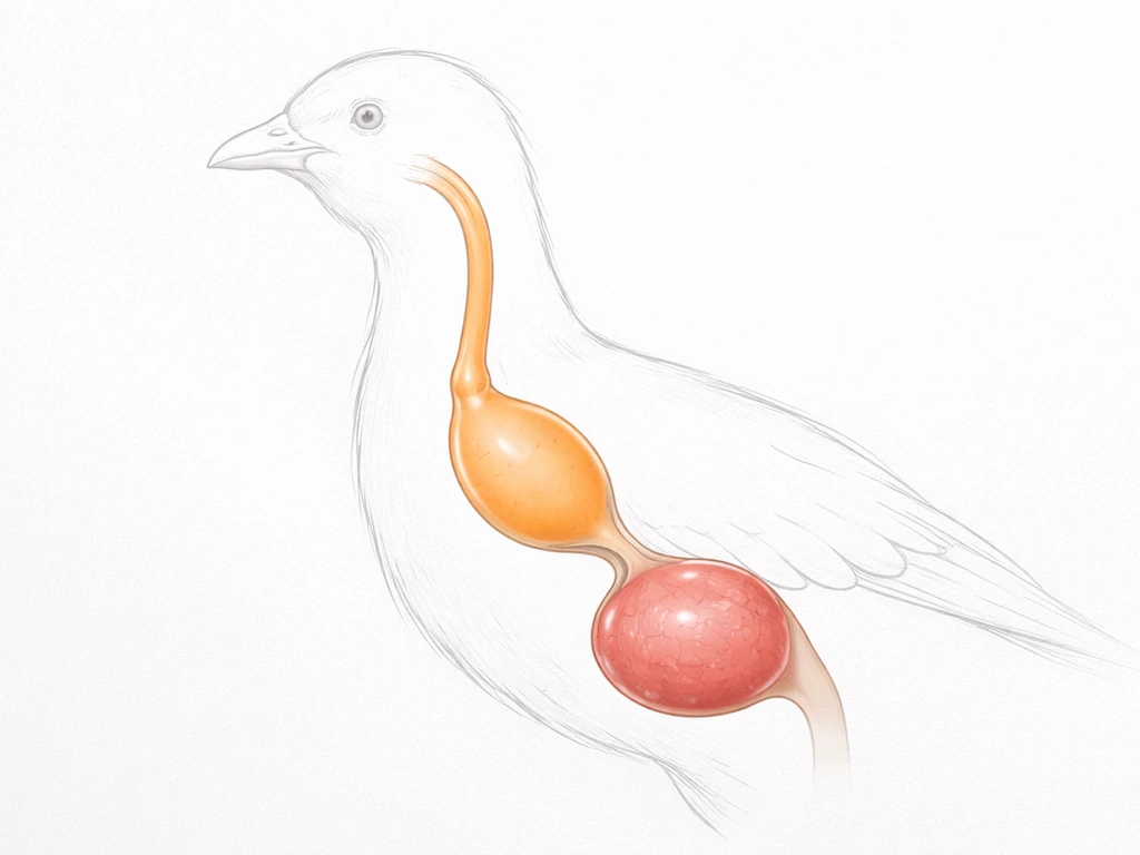 Minimal bird anatomy showing a highlighted esophageal crop pouch distinct from the gizzard.