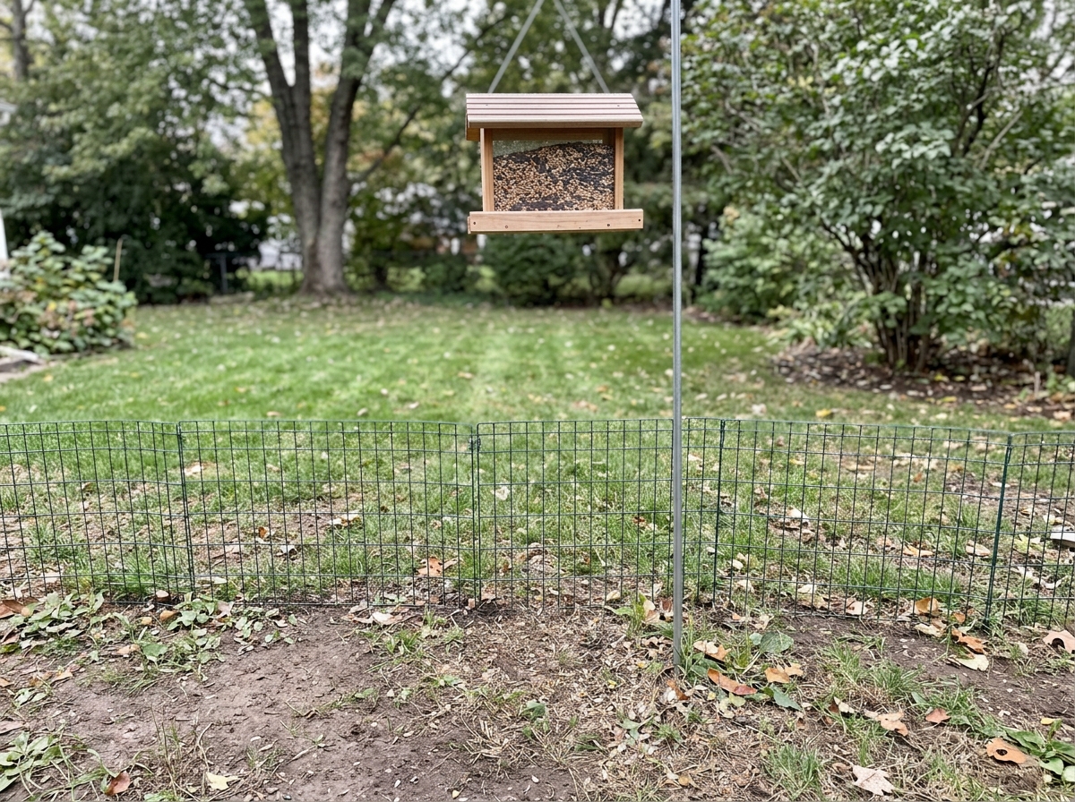 Switching to a hanging feeder to keep rabbits from low seed access