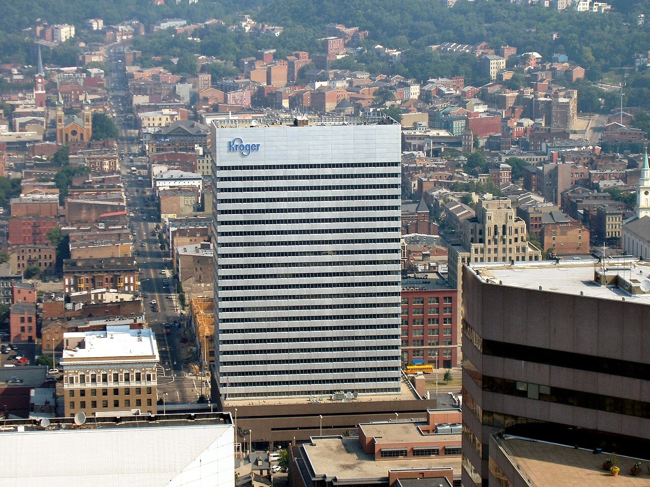 Kroger corporate building in downtown Cincinnati viewed from above