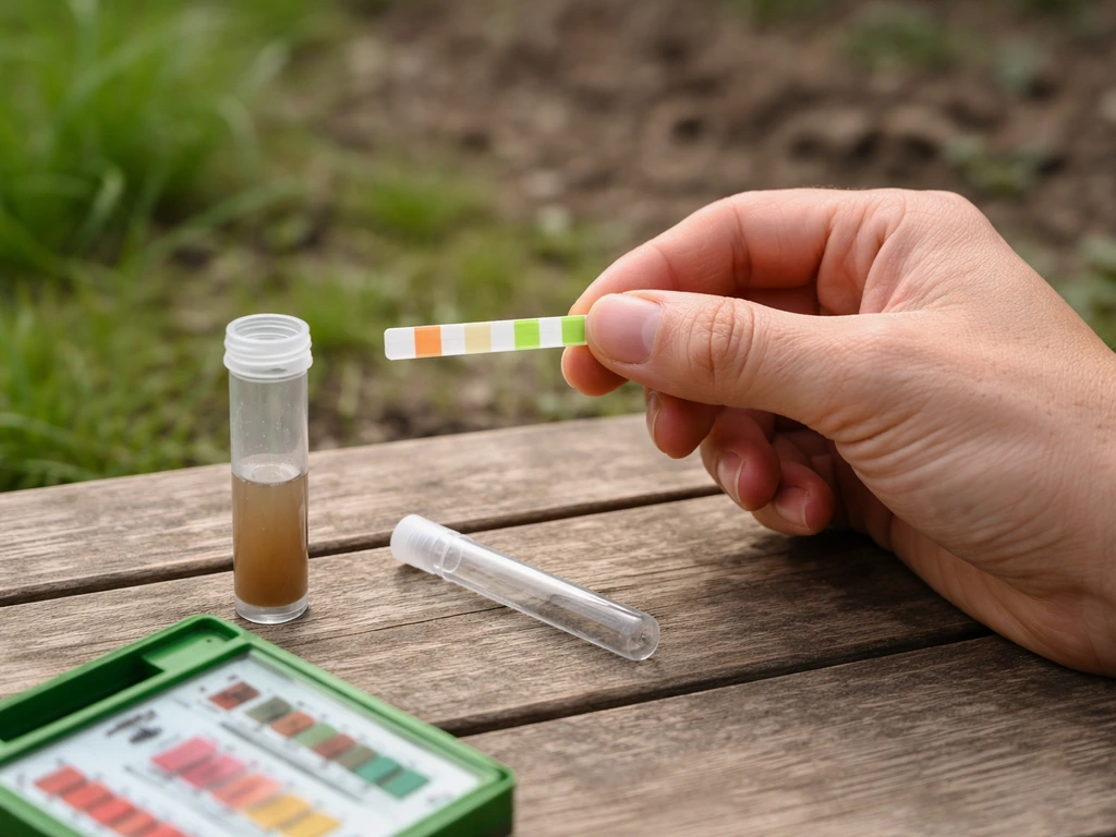 Hand test de pH van Nederlandse bodem met een meetstrip en eenvoudige bodemtestkit op tafel.