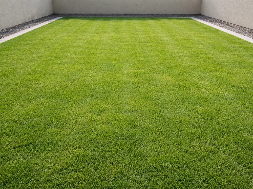 Vlak geëgaliseerd gazon met gelijkmatige hoogte en fris, groen gras na gazon nivelleren met zand.