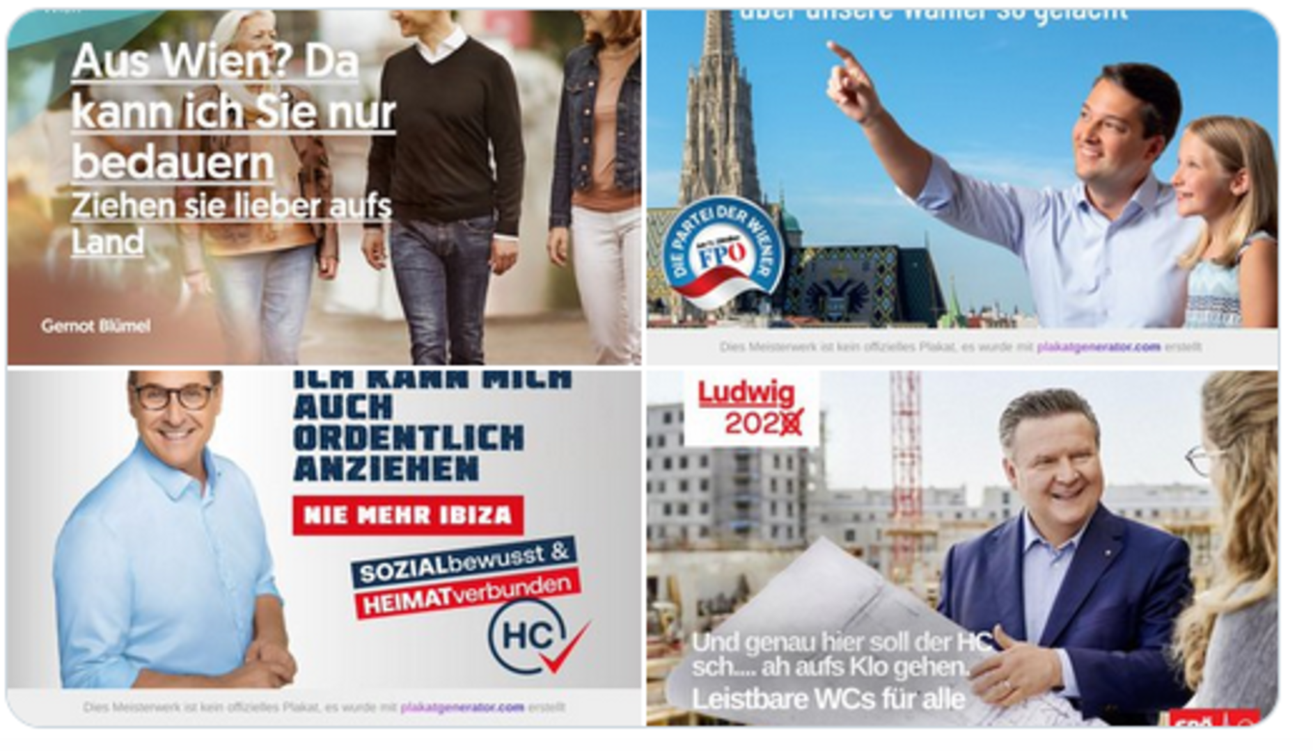 Eine Sammlung von vier nicht originalen Wahlplakaten