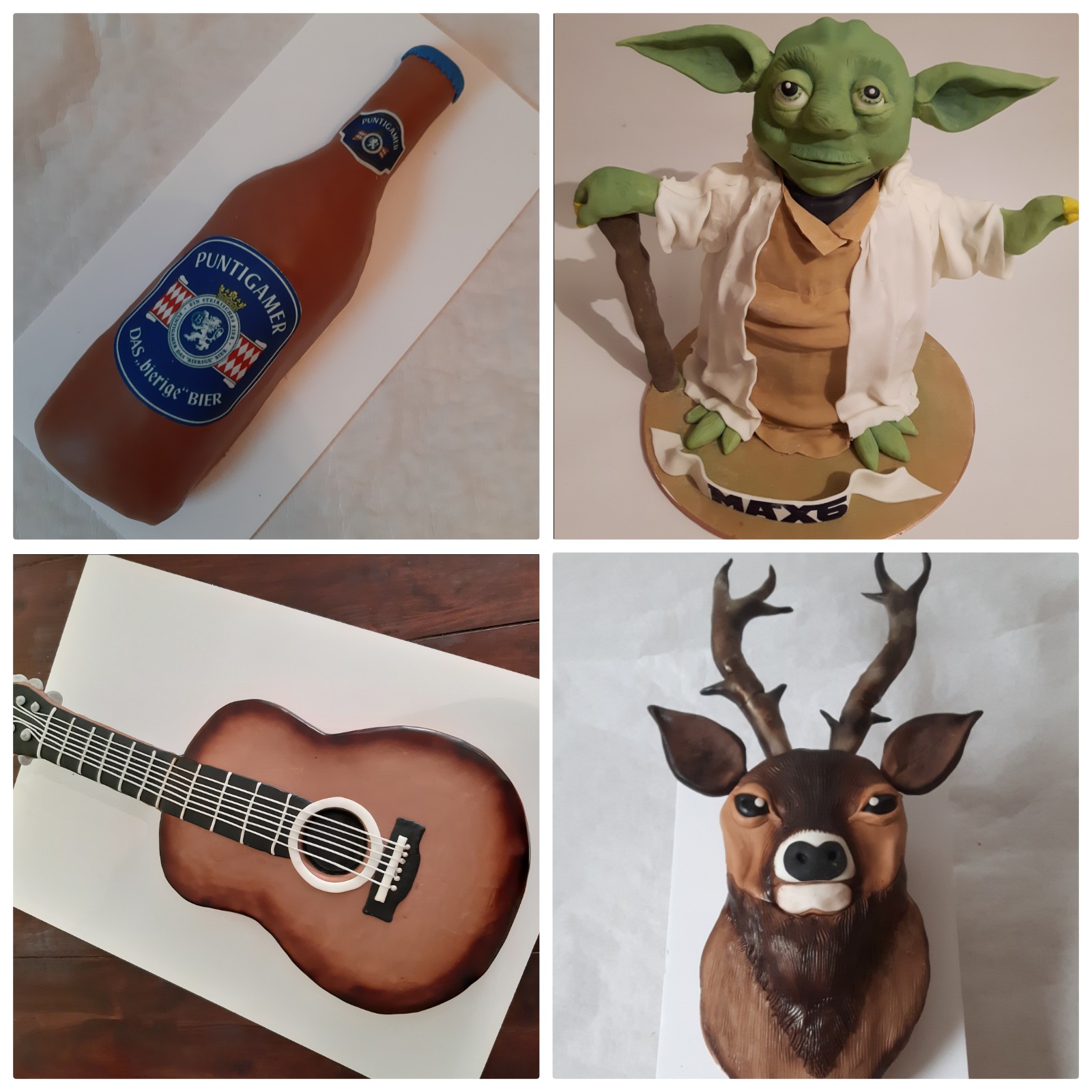 Bierflasche, Gitarre, Hirschkopf und Joda als Kuchen | Credit: Cakeboutique