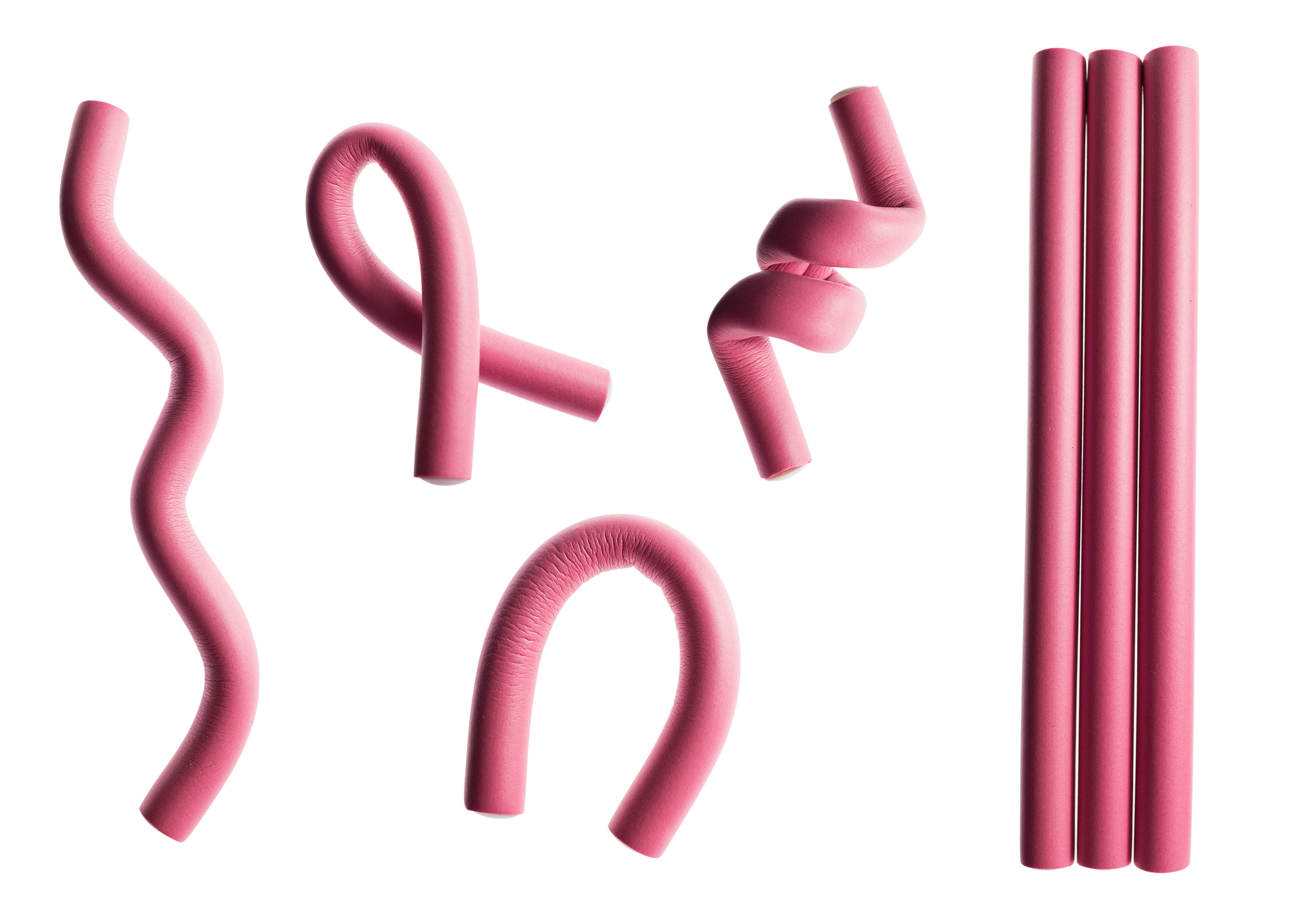 Rosafarbene Schaumstoff-Lockenwickler, Papilloten genannt