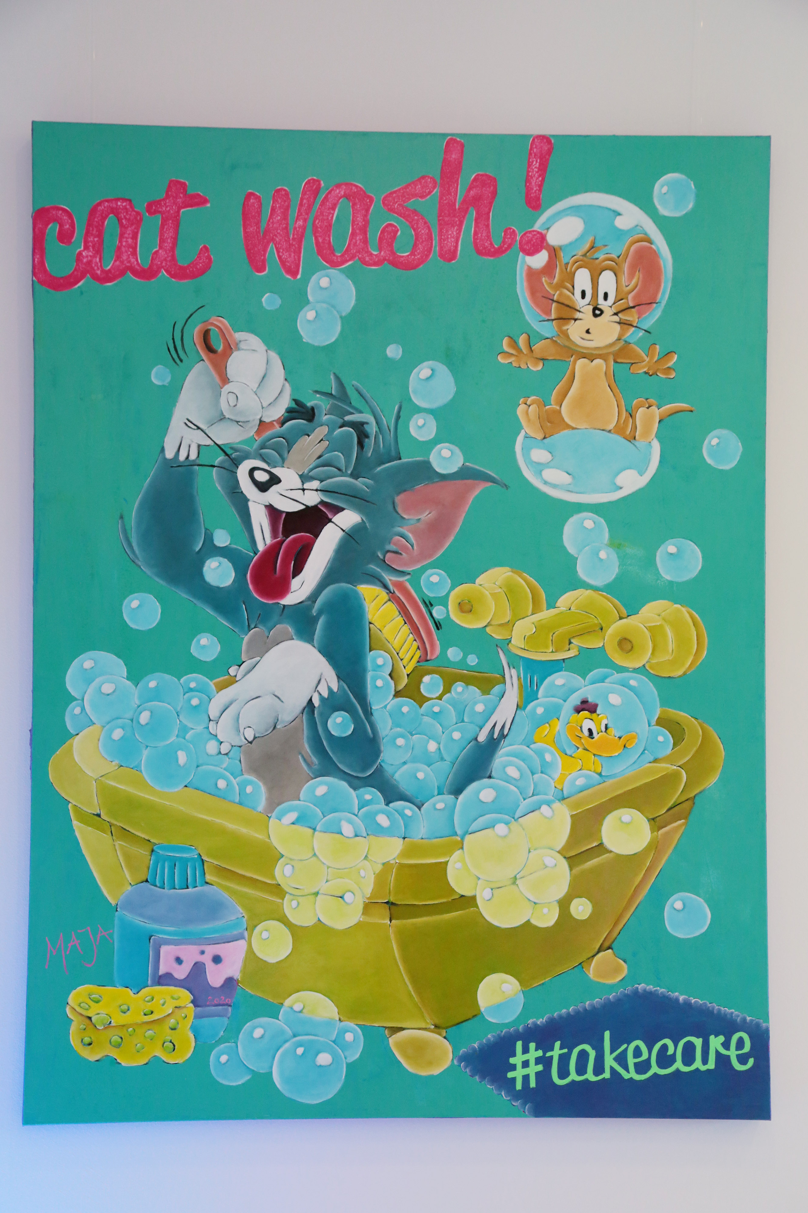 Ein Pop-Art-Gemälde von Tom und Jerry beim Baden