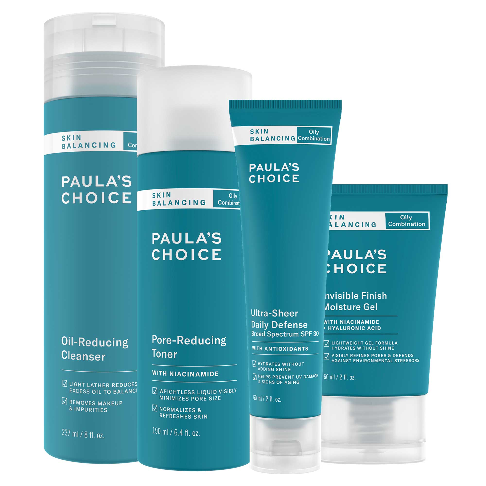 Vier Kosmetikprodukte der Marke Paula's Choice