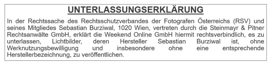 Unterlassungserklärung | Credit: Weekend Online