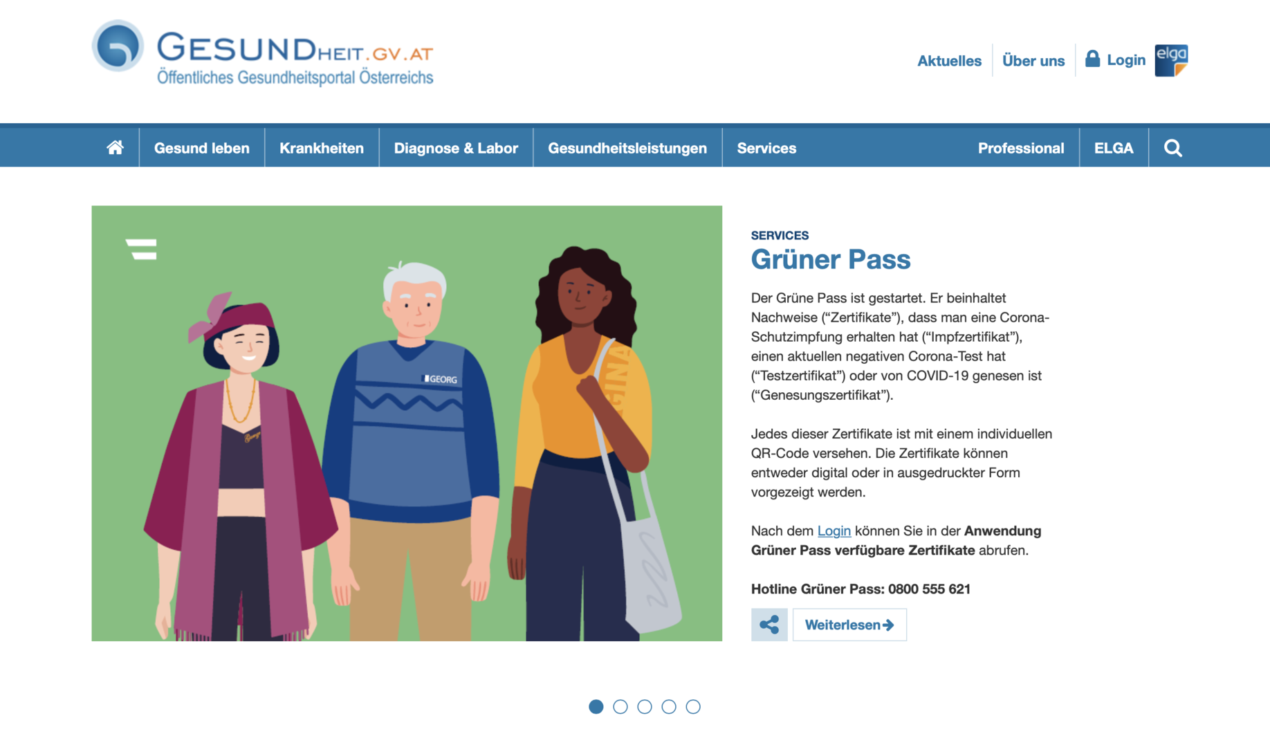 Screenshot der Einstiegsseite von Gesundheit.gv.at