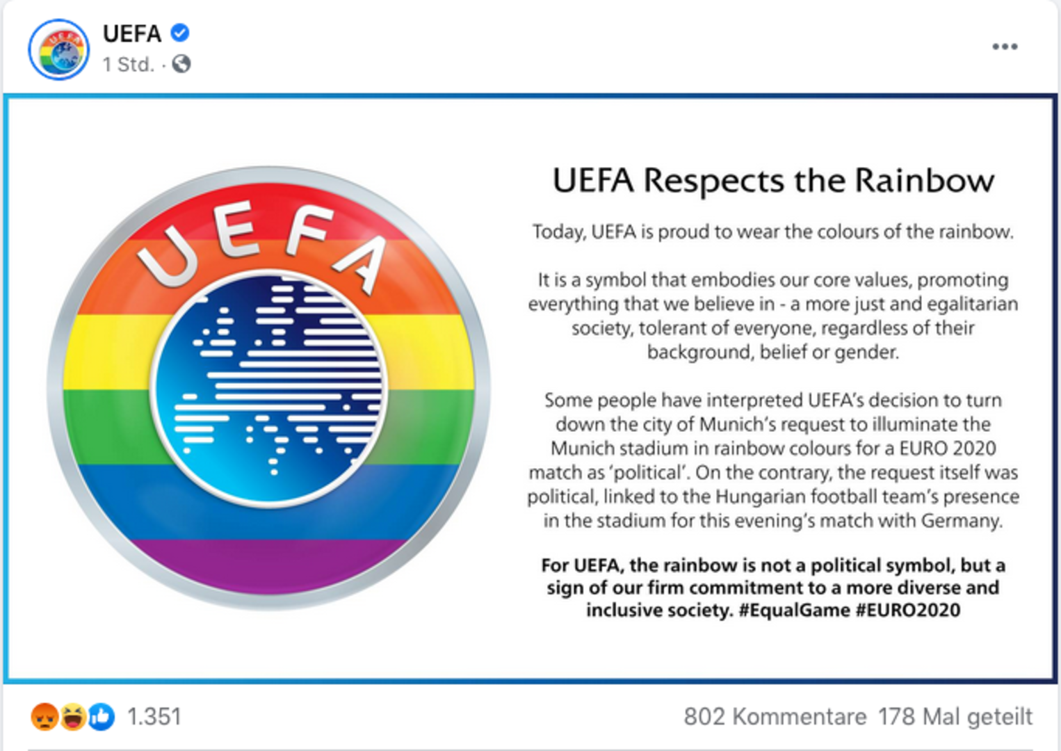 Das UEFA-Logo in Regenbogenfarben