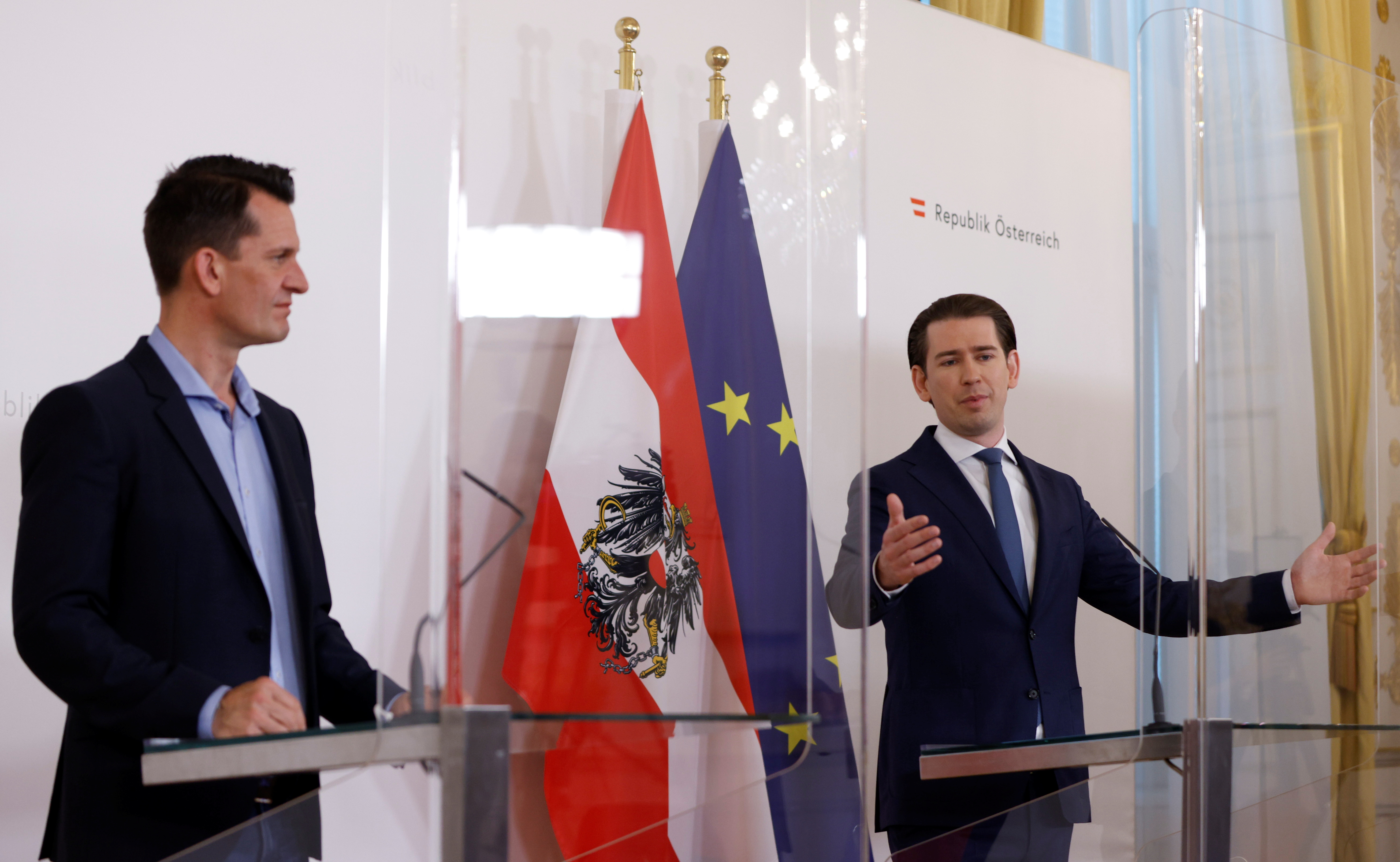 BM Wolfgang Mückstein und BK Sebastian Kurz bei einer Pressekonferenz