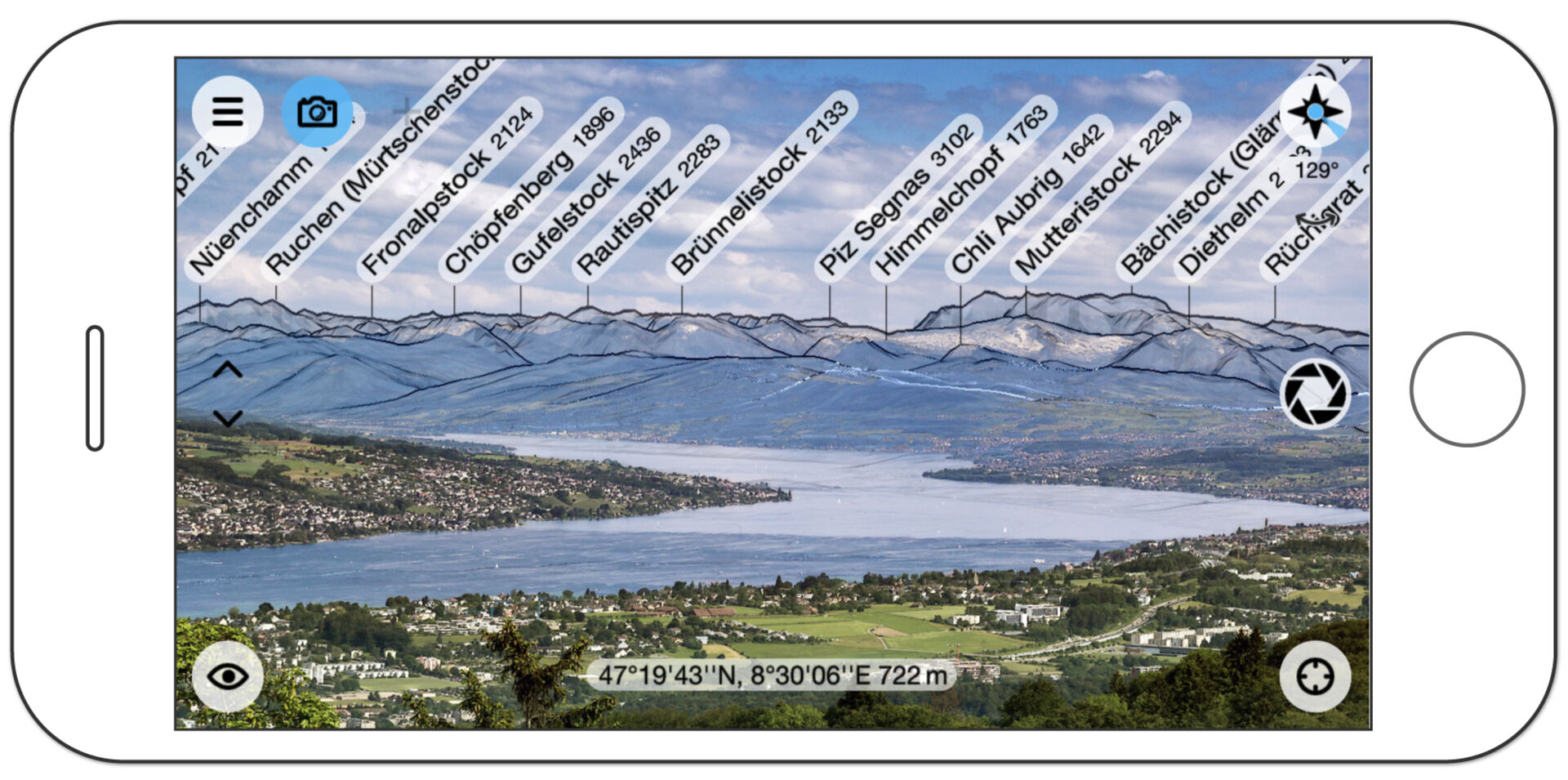 Peakfinder mit realem Hintergrund | Credit: PeakFinder